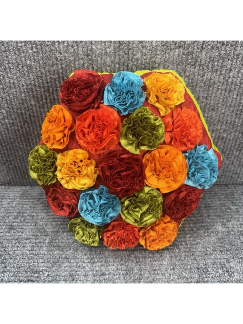 Frida Kahlo Inspired Pier 1 Throw Pillow Cushion Floral Fabric Rosettes Hexagon